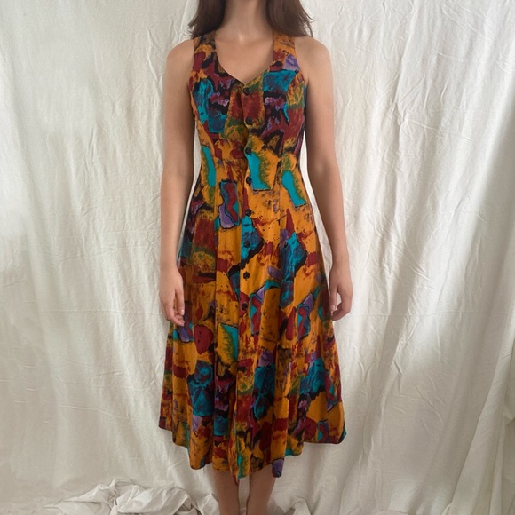 Vintage Dresses & Skirts - Vintage Joni Blair 80’s multicolor midi button up dress